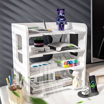 Sešstāvu sienas plaukts maršrutētājam un kabeliem ar caurumiem, no mākslīgās plāksnes