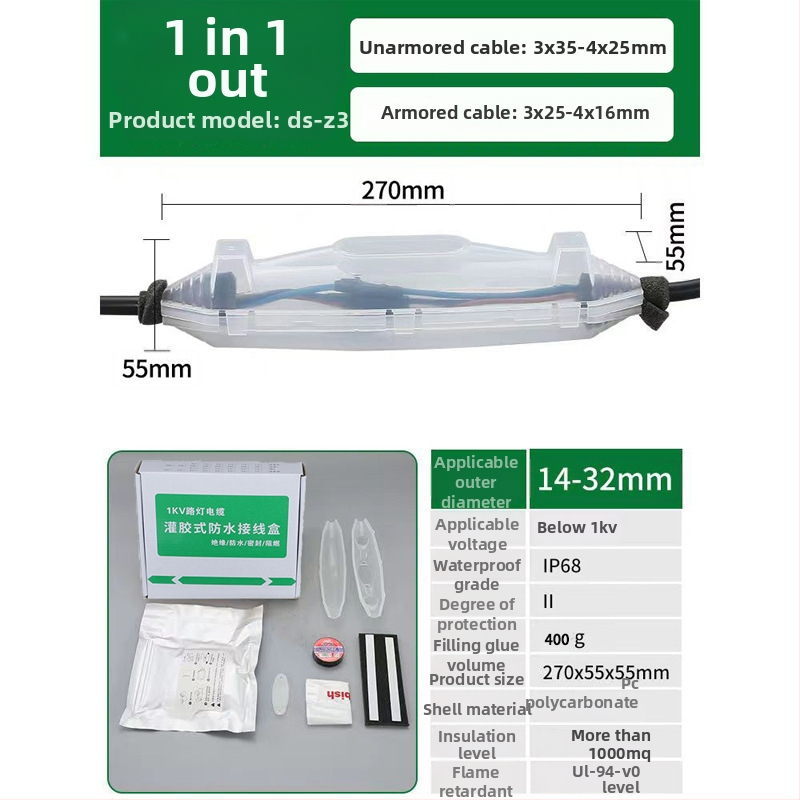 Gujia Pildīta ar līmi ūdensnecaurīga savienojumu kaste ārējiem niršanas sūknēm, PP korpuss, izolēta