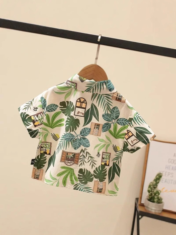 Unisex vaikų marškinėliai – Mori stiliaus vintage gėlių raštas, trumpomis rankovėmis, marškinėlių apykaklė, 2025 m. vasara