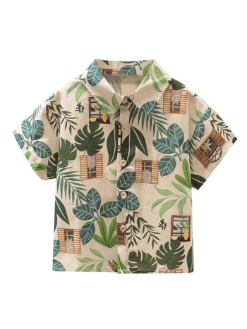 Unisex vaikų marškinėliai – Mori stiliaus vintage gėlių raštas, trumpomis rankovėmis, marškinėlių apykaklė, 2025 m. vasara