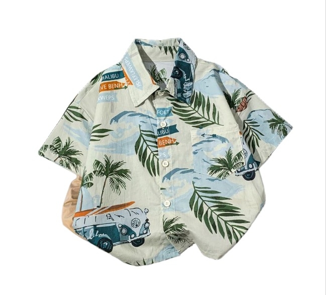 Unisex vaikų marškinėliai – Mori stiliaus vintage gėlių raštas, trumpomis rankovėmis, marškinėlių apykaklė, 2025 m. vasara