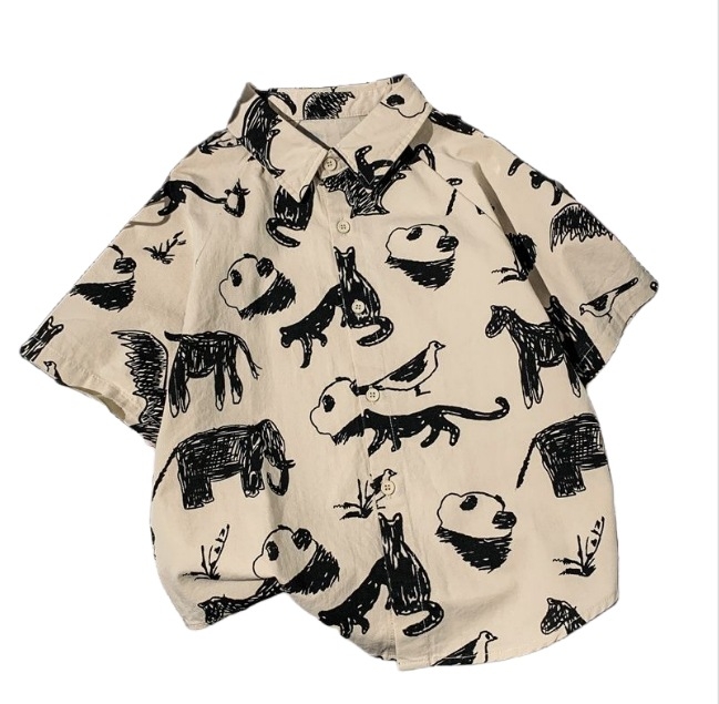 Unisex vaikų marškinėliai – Mori stiliaus vintage gėlių raštas, trumpomis rankovėmis, marškinėlių apykaklė, 2025 m. vasara