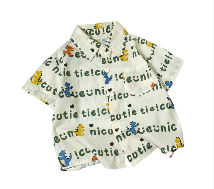 Unisex vaikų marškinėliai – Mori stiliaus vintage gėlių raštas, trumpomis rankovėmis, marškinėlių apykaklė, 2025 m. vasara