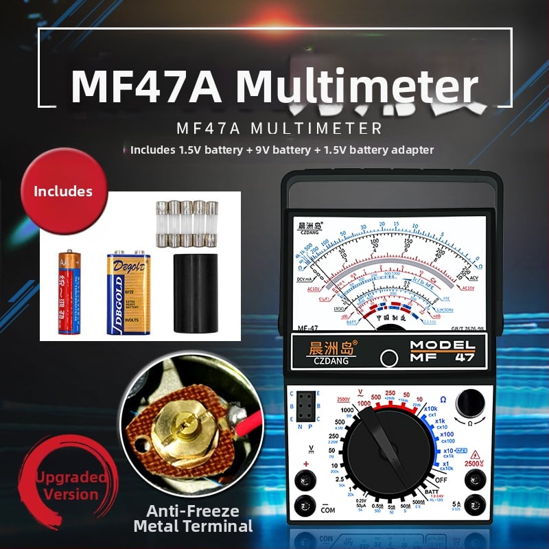 Analogni multimetar MF47 s mehaničkim pokazivačem, visoka preciznost, za električare i studente (MF47A: standardna konfiguracija; s krokodilskim klipom; s 10A vrhom; s silikon kablovima)