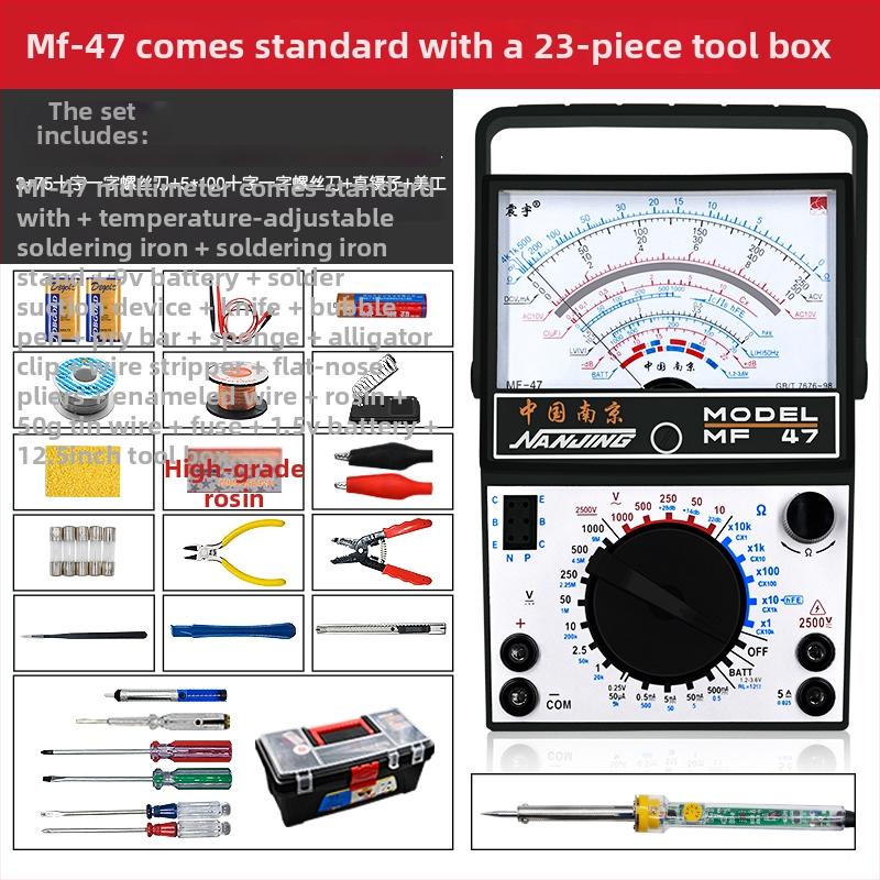 Analogni multimetar MF47 s mehaničkim pokazivačem, visoka preciznost, za električare i studente (MF47A: standardna konfiguracija; s krokodilskim klipom; s 10A vrhom; s silikon kablovima)