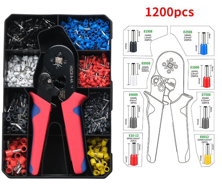 Krimpēšanas knaibles komplekts Eiropas caurulveida tipa terminālim, 1200 gab., HSC8 6-4A, CHKISA