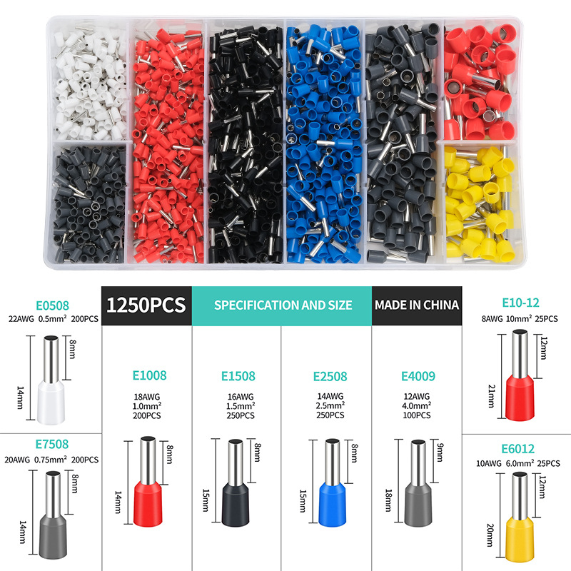 Krimpēšanas knaibles komplekts Eiropas caurulveida tipa terminālim, 1200 gab., HSC8 6-4A, CHKISA