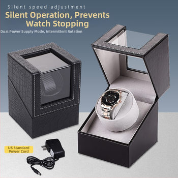 Pulksteņu kārba ar automātisku uzgriešanu — PU āda + MDF, roku šuvums, dubultā iepakošana