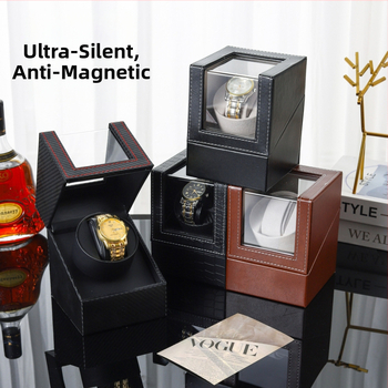 Pulksteņu kārba ar automātisku uzgriešanu — PU āda + MDF, roku šuvums, dubultā iepakošana