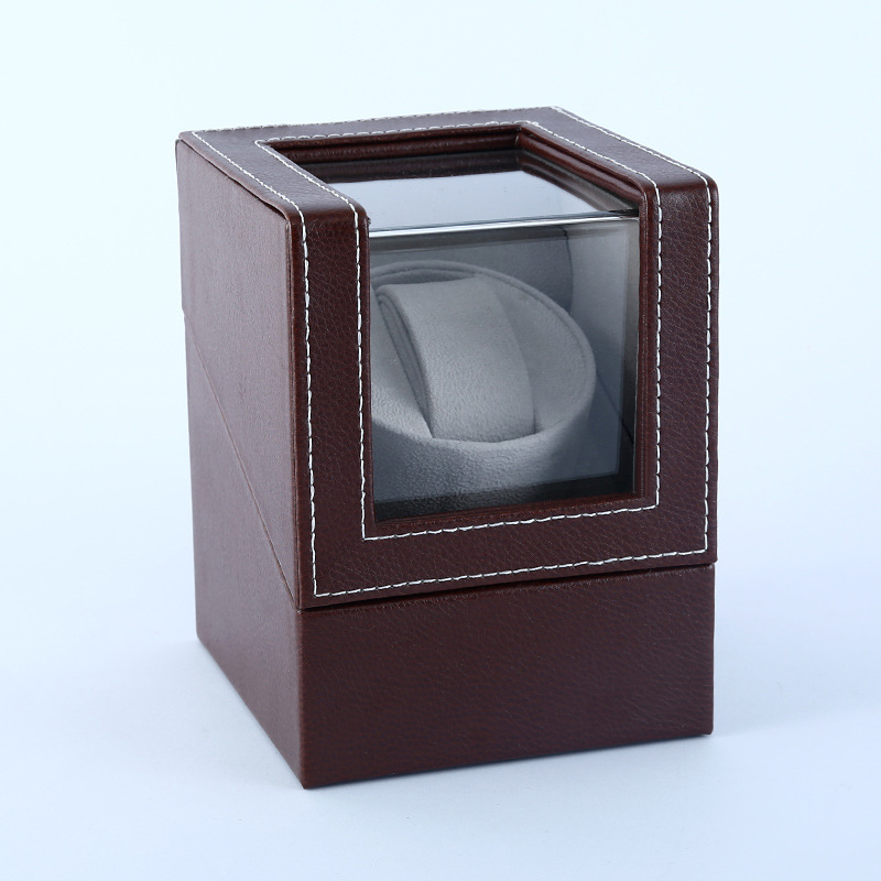 Pulksteņu kārba ar automātisku uzgriešanu — PU āda + MDF, roku šuvums, dubultā iepakošana