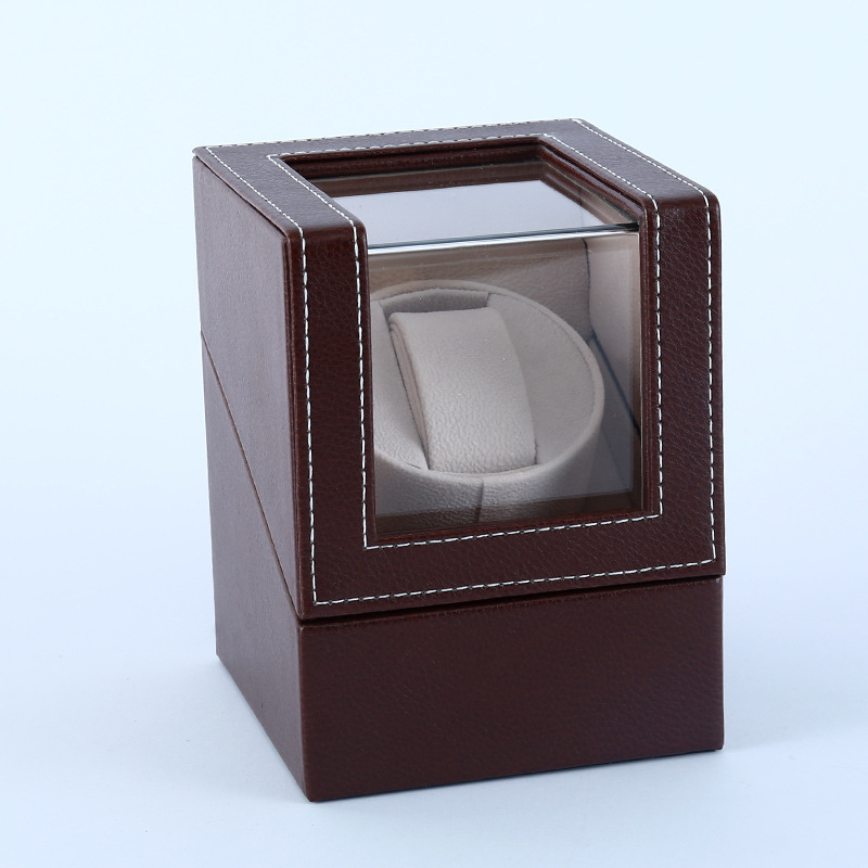 Pulksteņu kārba ar automātisku uzgriešanu — PU āda + MDF, roku šuvums, dubultā iepakošana