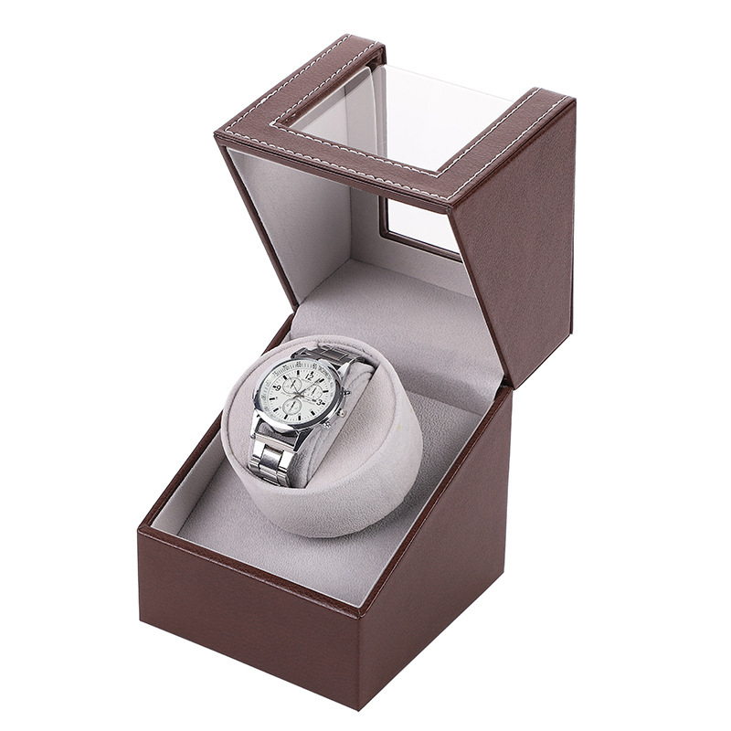 Pulksteņu kārba ar automātisku uzgriešanu — PU āda + MDF, roku šuvums, dubultā iepakošana