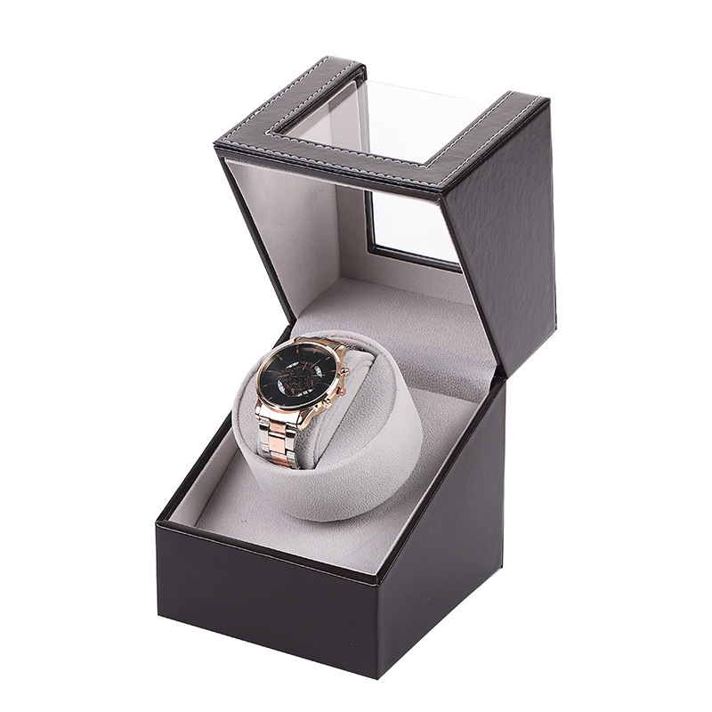 Pulksteņu kārba ar automātisku uzgriešanu — PU āda + MDF, roku šuvums, dubultā iepakošana