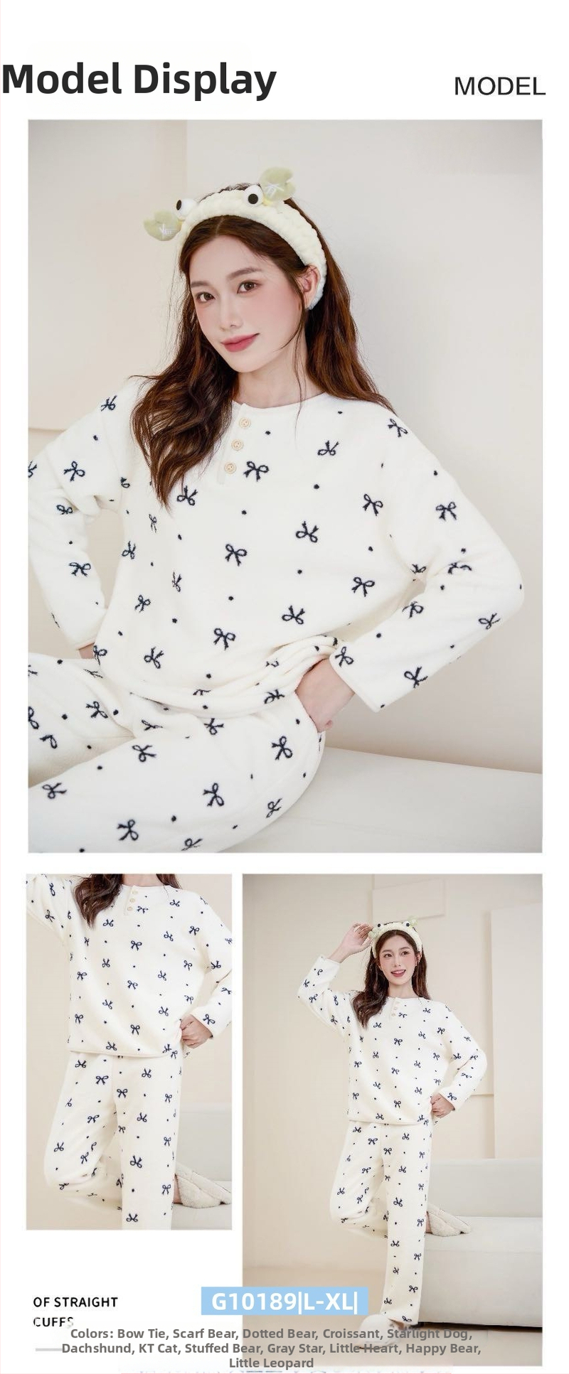 Ženski set za kućnu upotrebu u korejskom stilu za jesen/zimu, oblacni velur, debeli fleece, sladak crtani print, okrugli ovratnik, dugi rukav, hlače, pogodno za dom i vani