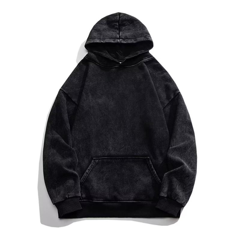 Muški hoodie s kapuljom, 96% pamuk, labav kroj, teško opran i izlizani završetak, jesen.