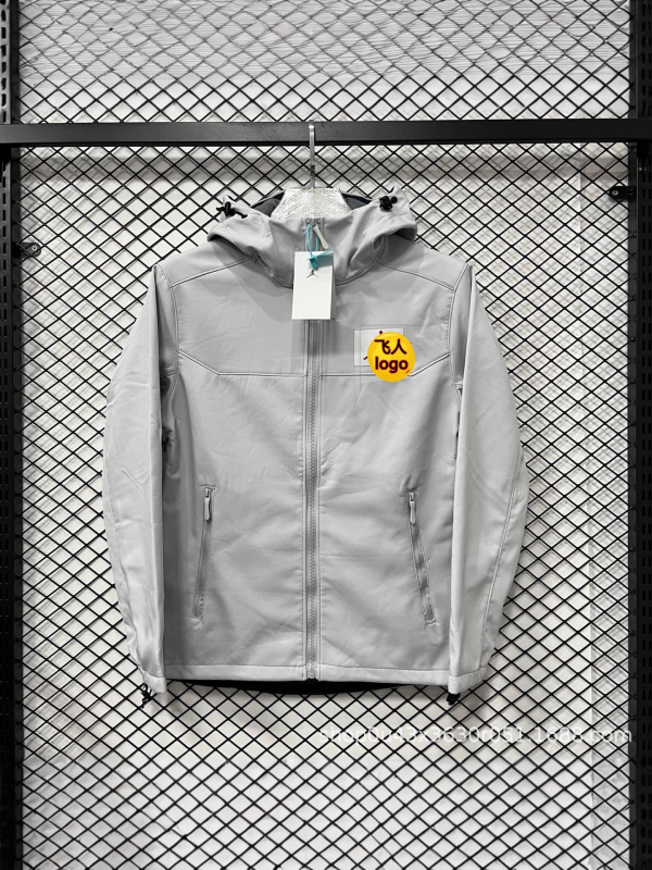 Palton bărbătesc din bumbac pentru iarnă, cu glugă - fermoar frontal, croială lejeră, guler rever, buzunare laterale