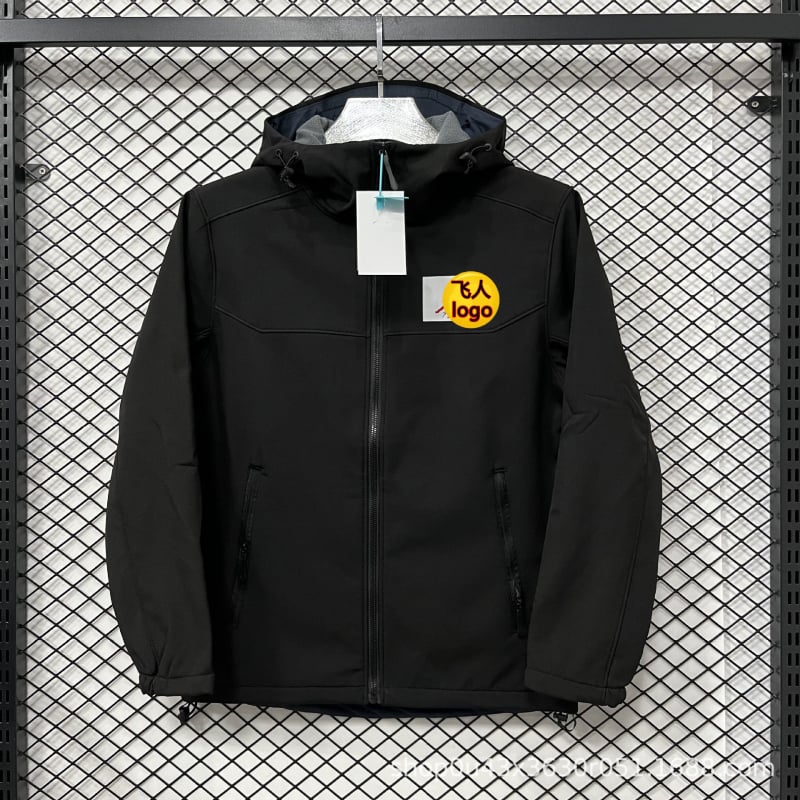 Palton bărbătesc din bumbac pentru iarnă, cu glugă - fermoar frontal, croială lejeră, guler rever, buzunare laterale