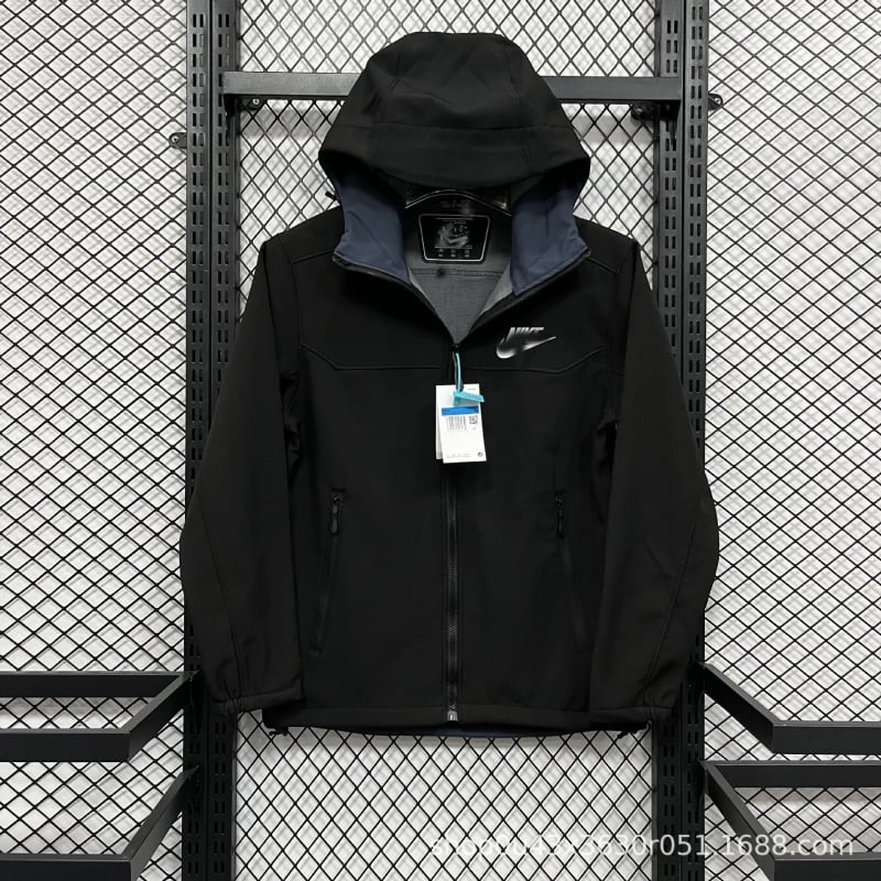 Palton bărbătesc din bumbac pentru iarnă, cu glugă - fermoar frontal, croială lejeră, guler rever, buzunare laterale