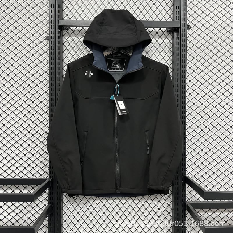 Palton bărbătesc din bumbac pentru iarnă, cu glugă - fermoar frontal, croială lejeră, guler rever, buzunare laterale