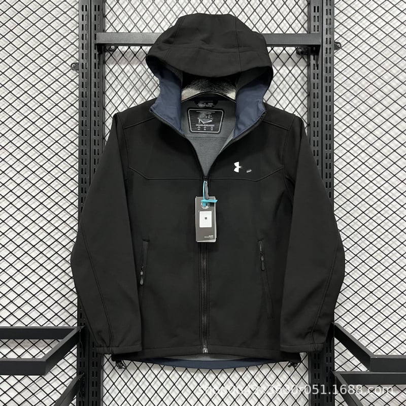 Palton bărbătesc din bumbac pentru iarnă, cu glugă - fermoar frontal, croială lejeră, guler rever, buzunare laterale