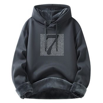 Muški kapuljačasti flis od pamuka, pamukova mješavina 51–70%, tiskani uzorak, pulover stil, zimska odjeća