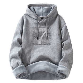 Muški kapuljačasti flis od pamuka, pamukova mješavina 51–70%, tiskani uzorak, pulover stil, zimska odjeća