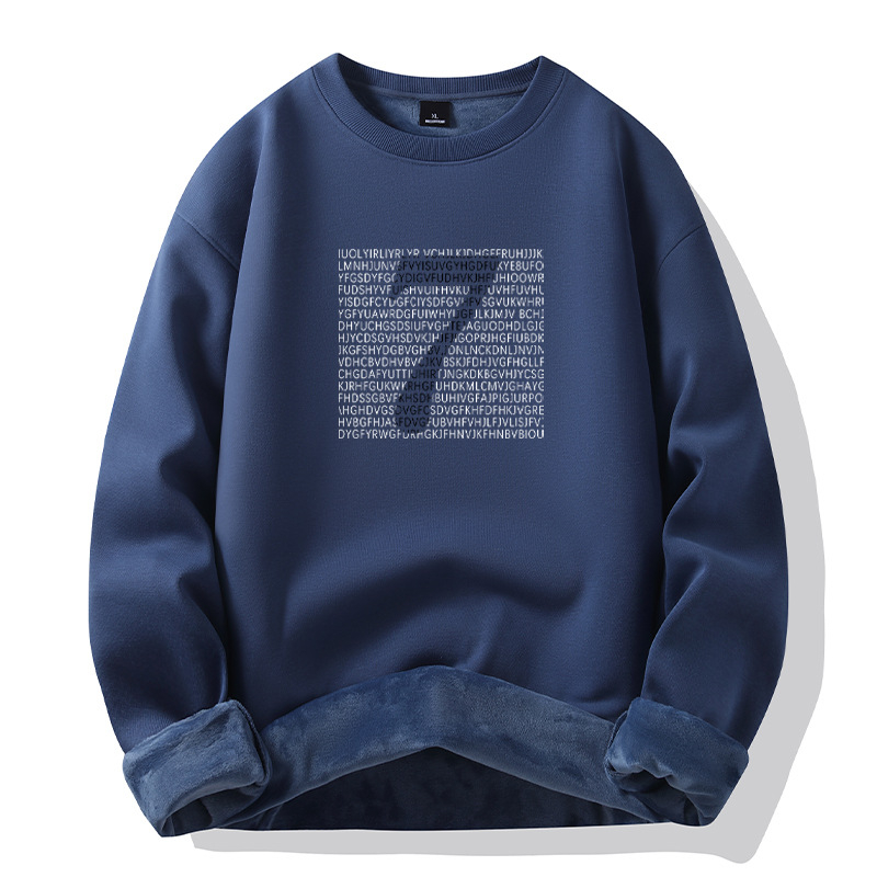 Muški kapuljačasti flis od pamuka, pamukova mješavina 51–70%, tiskani uzorak, pulover stil, zimska odjeća