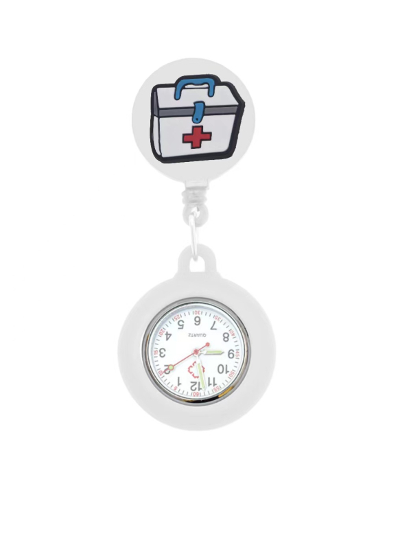 Prošireni svjetleći džepni sat za medicinsku upotrebu, ženski ispitni džepni sat, sladak visi stil; kvarcni mehanizam, promjer brojčanika 37 mm, debljina 10 mm, silikon remen, kućište od legure