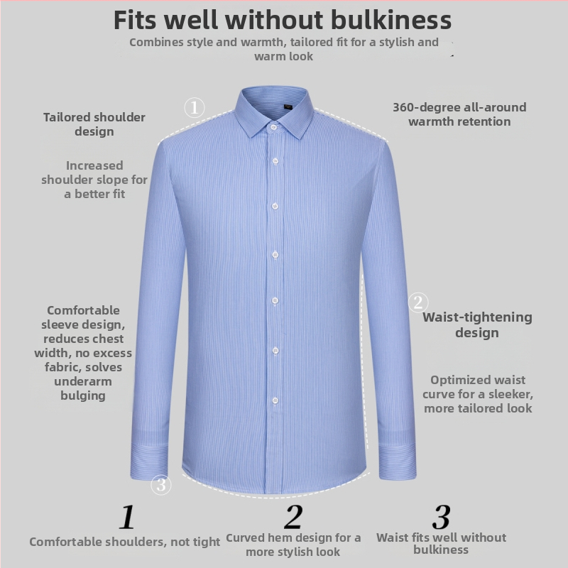Košulja s vunenom podstavom; vanjska tkanina 100% pamuk; punjenje 30% vuna; obrađena tekućim amonijakom bez glađenja; debela, prugasta, kvadratni ovratnik, dugi rukav