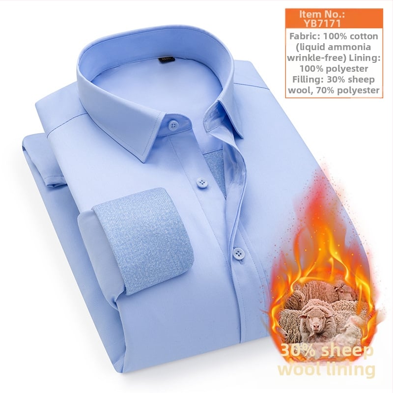 Košulja s vunenom podstavom; vanjska tkanina 100% pamuk; punjenje 30% vuna; obrađena tekućim amonijakom bez glađenja; debela, prugasta, kvadratni ovratnik, dugi rukav