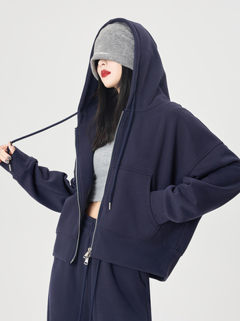 Ženski hoodie s kapuljom i zipom, 95% pamuk, opuštenog kroja, dugi rukavi, japansko-korejski casual stil, jesensko izdanje 2025