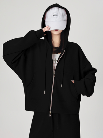 Ženski hoodie s kapuljom i zipom, 95% pamuk, opuštenog kroja, dugi rukavi, japansko-korejski casual stil, jesensko izdanje 2025