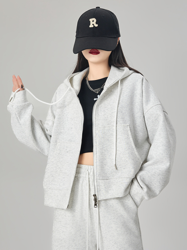 Ženski hoodie s kapuljom i zipom, 95% pamuk, opuštenog kroja, dugi rukavi, japansko-korejski casual stil, jesensko izdanje 2025