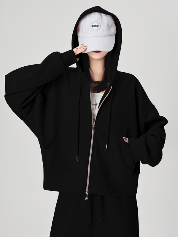 Ženski hoodie s kapuljom i zipom, 95% pamuk, opuštenog kroja, dugi rukavi, japansko-korejski casual stil, jesensko izdanje 2025