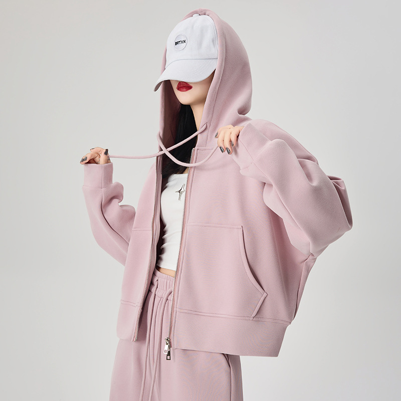 Ženski hoodie s kapuljom i zipom, 95% pamuk, opuštenog kroja, dugi rukavi, japansko-korejski casual stil, jesensko izdanje 2025