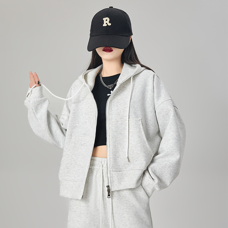 Ženski hoodie s kapuljom i zipom, 95% pamuk, opuštenog kroja, dugi rukavi, japansko-korejski casual stil, jesensko izdanje 2025