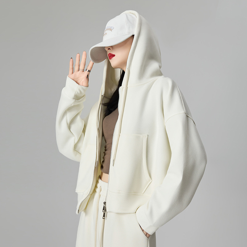 Ženski hoodie s kapuljom i zipom, 95% pamuk, opuštenog kroja, dugi rukavi, japansko-korejski casual stil, jesensko izdanje 2025
