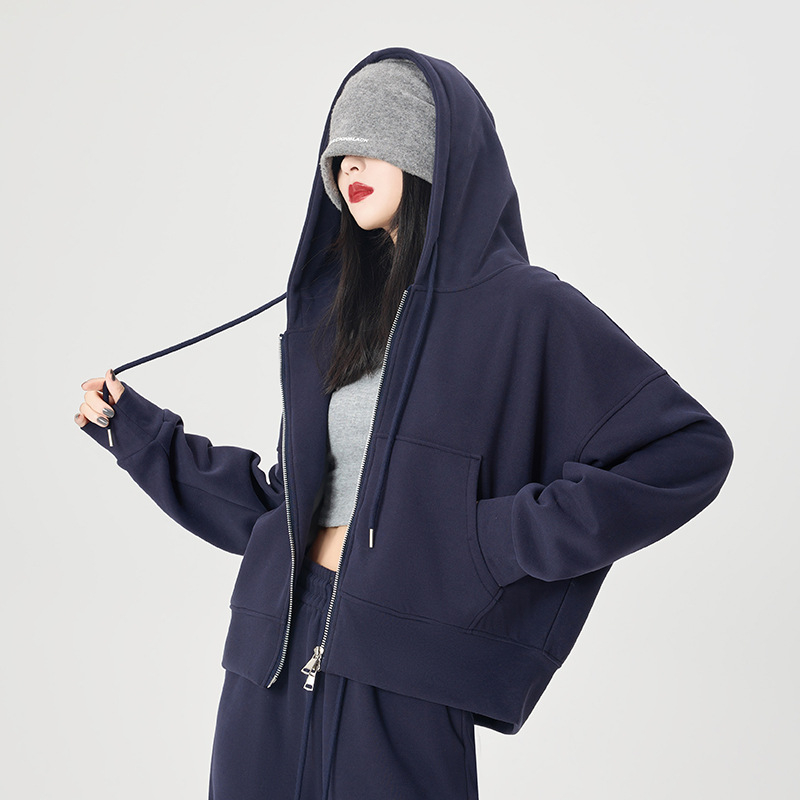 Ženski hoodie s kapuljom i zipom, 95% pamuk, opuštenog kroja, dugi rukavi, japansko-korejski casual stil, jesensko izdanje 2025