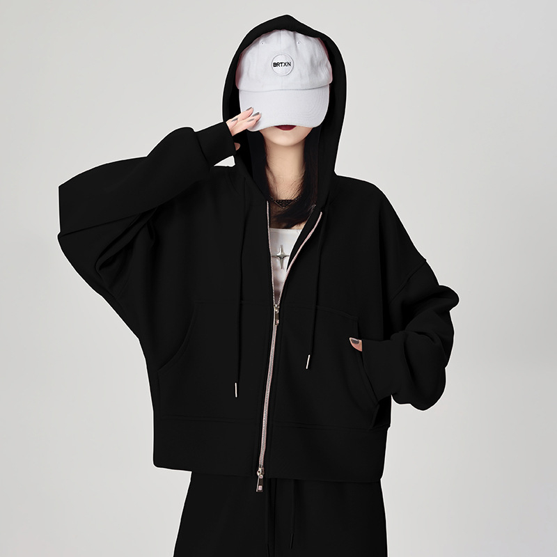Ženski hoodie s kapuljom i zipom, 95% pamuk, opuštenog kroja, dugi rukavi, japansko-korejski casual stil, jesensko izdanje 2025