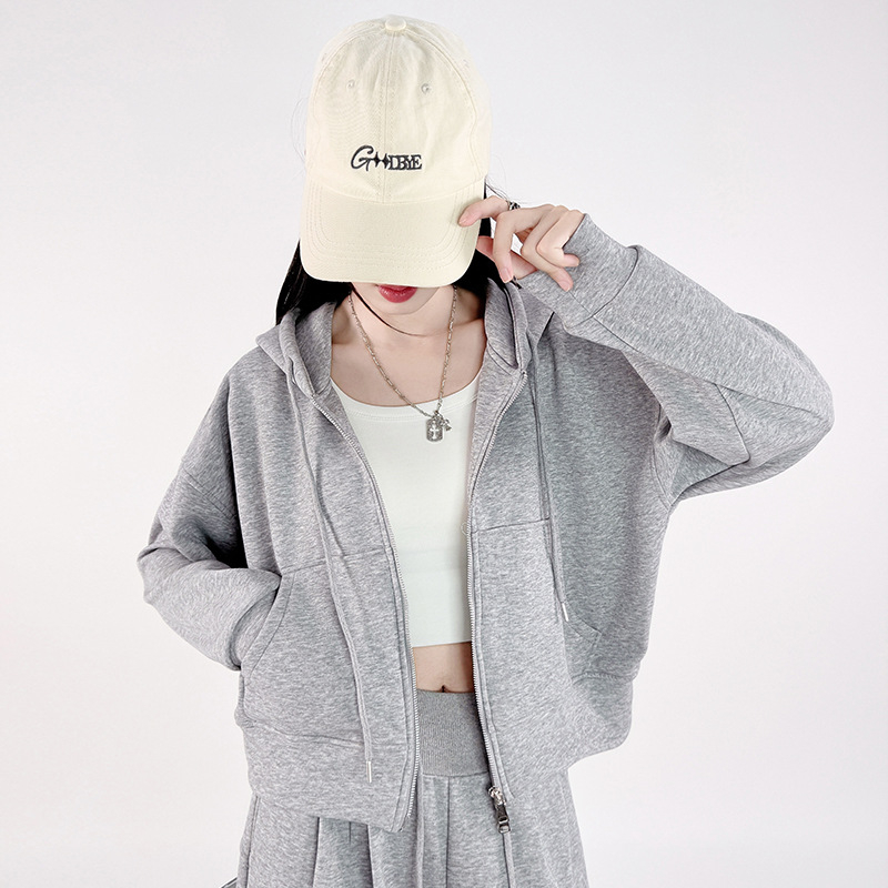 Ženski hoodie s kapuljom i zipom, 95% pamuk, opuštenog kroja, dugi rukavi, japansko-korejski casual stil, jesensko izdanje 2025
