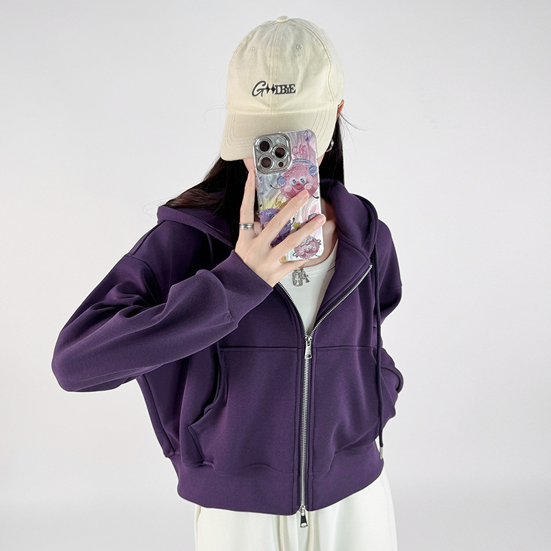 Ženski hoodie s kapuljom i zipom, 95% pamuk, opuštenog kroja, dugi rukavi, japansko-korejski casual stil, jesensko izdanje 2025