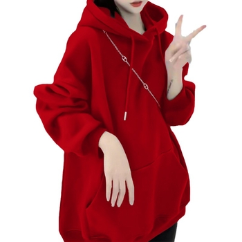 Női pamut pulóver fleece béleléssel, 95%+ pamut, kapucni, hosszú ujjú, laza szabás