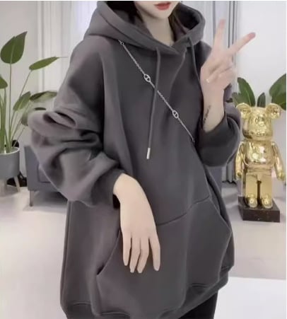 Női pamut pulóver fleece béleléssel, 95%+ pamut, kapucni, hosszú ujjú, laza szabás