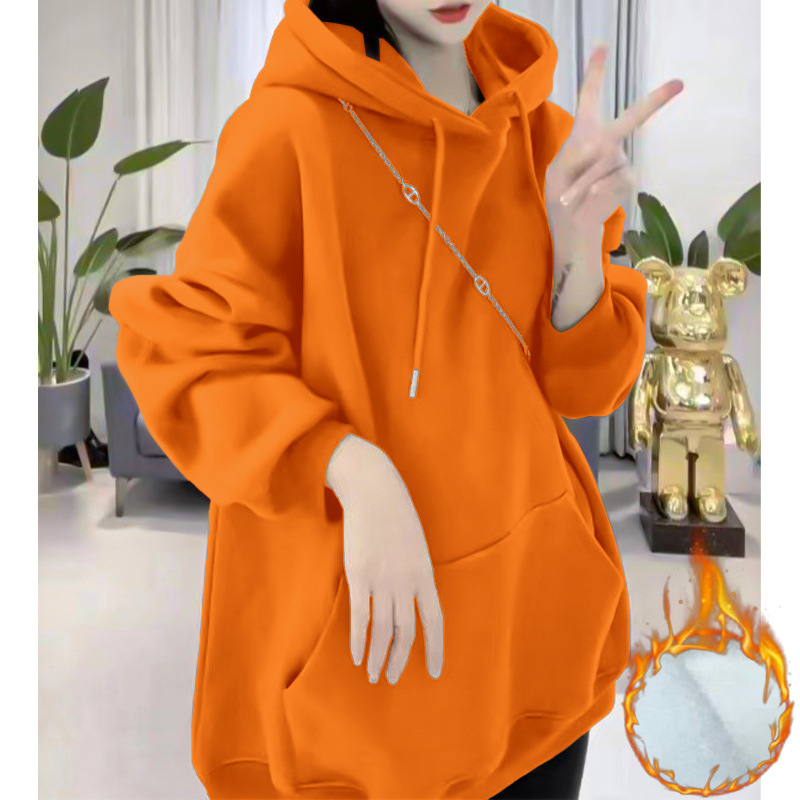 Női pamut pulóver fleece béleléssel, 95%+ pamut, kapucni, hosszú ujjú, laza szabás