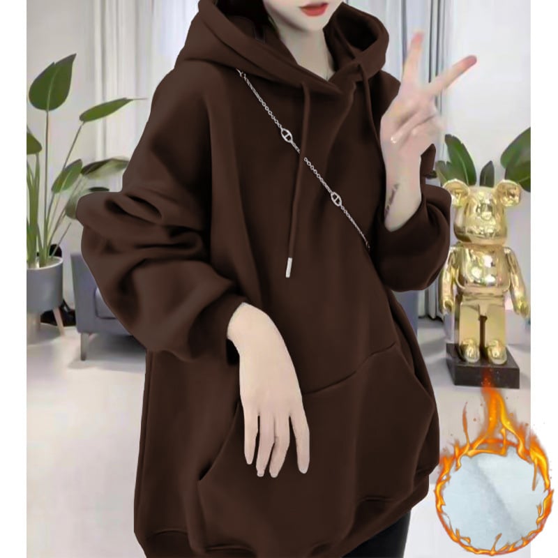 Női pamut pulóver fleece béleléssel, 95%+ pamut, kapucni, hosszú ujjú, laza szabás