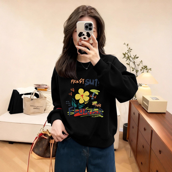 Női kapucnis pulóver kerek nyakkal, hosszú ujjú, szöveges nyomtatás, őszi 2025, európai elegáns ingázó stílus