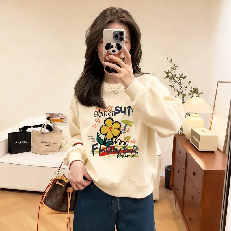 Női kapucnis pulóver kerek nyakkal, hosszú ujjú, szöveges nyomtatás, őszi 2025, európai elegáns ingázó stílus