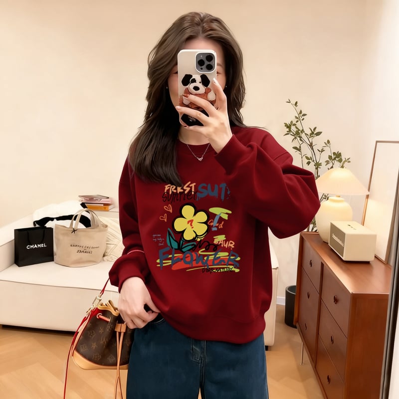 Női kapucnis pulóver kerek nyakkal, hosszú ujjú, szöveges nyomtatás, őszi 2025, európai elegáns ingázó stílus