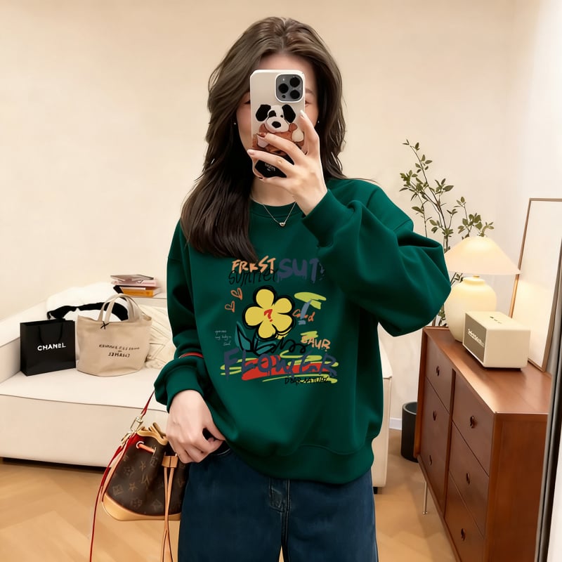 Női kapucnis pulóver kerek nyakkal, hosszú ujjú, szöveges nyomtatás, őszi 2025, európai elegáns ingázó stílus