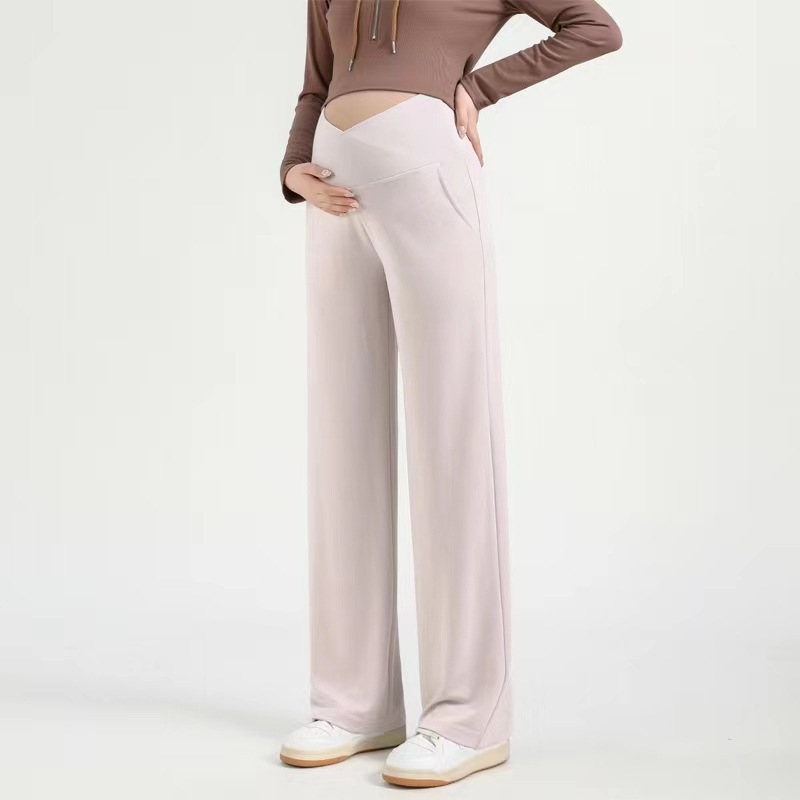 Παντελόνια εγκυμοσύνης με υψηλή μέση, μήκος έως πάτωμα, Cupro ίνες 50–70%, στήριξη κοιλιάς